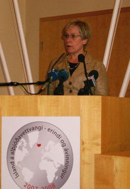 Ingibjörg Sólrún Gísladóttir, utanríkisráðherra, á opnunarmálþingi í Háskóla Íslands